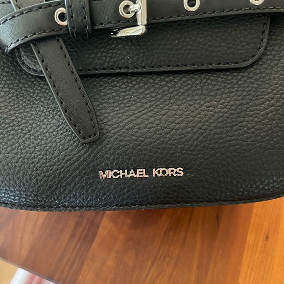 Michael Kors Emilia Black Pebbled Leather Saddle Crossbody Bag - Picture 4 of 7